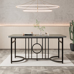Moderner minimalistischer Esstisch, 158 x 76 x 75 cm, Design-Esstisch, einfach zu installieren, nicht klappbar, schwarze Metallbeine (Betonoptik)