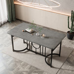 Moderner minimalistischer Esstisch, 158 x 76 x 75 cm, Design-Esstisch, einfach zu installieren, nicht klappbar, schwarze Metallbeine (Betonoptik)