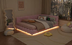 Daybett, 140*200cm Tagesbett, Schlafsofa, Bett mit Lattenrost(ohne Matratze), 16 Farben Umgebungslicht, USB-Anschluss,Typ-C, Bequemes Material, Vliesimitat, Rosa