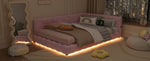 Daybett, 140*200cm Tagesbett, Schlafsofa, Bett mit Lattenrost(ohne Matratze), 16 Farben Umgebungslicht, USB-Anschluss,Typ-C, Bequemes Material, Vliesimitat, Rosa