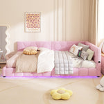 Daybett, 140*200cm Tagesbett, Schlafsofa, Bett mit Lattenrost(ohne Matratze), 16 Farben Umgebungslicht, USB-Anschluss,Typ-C, Bequemes Material, Vliesimitat, Rosa