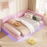 Daybett, 140*200cm Tagesbett, Schlafsofa, Bett mit Lattenrost(ohne Matratze), 16 Farben Umgebungslicht, USB-Anschluss,Typ-C, Bequemes Material, Vliesimitat, Rosa