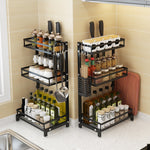 Stainless Steel Paint Black Flat Tube Multi-layer Seasoning Rack Desktop Desktop Knife Rack Chopsticks Tube Kitchen Shelf