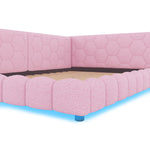 Daybett, 140*200cm Tagesbett, Schlafsofa, Bett mit Lattenrost(ohne Matratze), 16 Farben Umgebungslicht, USB-Anschluss,Typ-C, Bequemes Material, Vliesimitat, Rosa