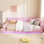Daybett, 140*200cm Tagesbett, Schlafsofa, Bett mit Lattenrost(ohne Matratze), 16 Farben Umgebungslicht, USB-Anschluss,Typ-C, Bequemes Material, Vliesimitat, Rosa