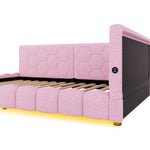 Daybett, 140*200cm Tagesbett, Schlafsofa, Bett mit Lattenrost(ohne Matratze), 16 Farben Umgebungslicht, USB-Anschluss,Typ-C, Bequemes Material, Vliesimitat, Rosa