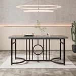 Moderner minimalistischer Esstisch, 158 x 76 x 75 cm, Design-Esstisch, einfach zu installieren, nicht klappbar, schwarze Metallbeine (Betonoptik)
