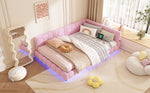 Daybett, 140*200cm Tagesbett, Schlafsofa, Bett mit Lattenrost(ohne Matratze), 16 Farben Umgebungslicht, USB-Anschluss,Typ-C, Bequemes Material, Vliesimitat, Rosa