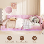 Daybett, 140*200cm Tagesbett, Schlafsofa, Bett mit Lattenrost(ohne Matratze), 16 Farben Umgebungslicht, USB-Anschluss,Typ-C, Bequemes Material, Vliesimitat, Rosa