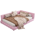 Daybett, 140*200cm Tagesbett, Schlafsofa, Bett mit Lattenrost(ohne Matratze), 16 Farben Umgebungslicht, USB-Anschluss,Typ-C, Bequemes Material, Vliesimitat, Rosa
