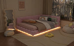 Daybett, 140*200cm Tagesbett, Schlafsofa, Bett mit Lattenrost(ohne Matratze), 16 Farben Umgebungslicht, USB-Anschluss,Typ-C, Bequemes Material, Vliesimitat, Rosa
