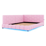 Daybett, 140*200cm Tagesbett, Schlafsofa, Bett mit Lattenrost(ohne Matratze), 16 Farben Umgebungslicht, USB-Anschluss,Typ-C, Bequemes Material, Vliesimitat, Rosa
