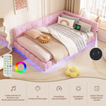 Daybett, 140*200cm Tagesbett, Schlafsofa, Bett mit Lattenrost(ohne Matratze), 16 Farben Umgebungslicht, USB-Anschluss,Typ-C, Bequemes Material, Vliesimitat, Rosa