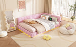 Daybett, 140*200cm Tagesbett, Schlafsofa, Bett mit Lattenrost(ohne Matratze), 16 Farben Umgebungslicht, USB-Anschluss,Typ-C, Bequemes Material, Vliesimitat, Rosa