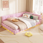Daybett, 140*200cm Tagesbett, Schlafsofa, Bett mit Lattenrost(ohne Matratze), 16 Farben Umgebungslicht, USB-Anschluss,Typ-C, Bequemes Material, Vliesimitat, Rosa